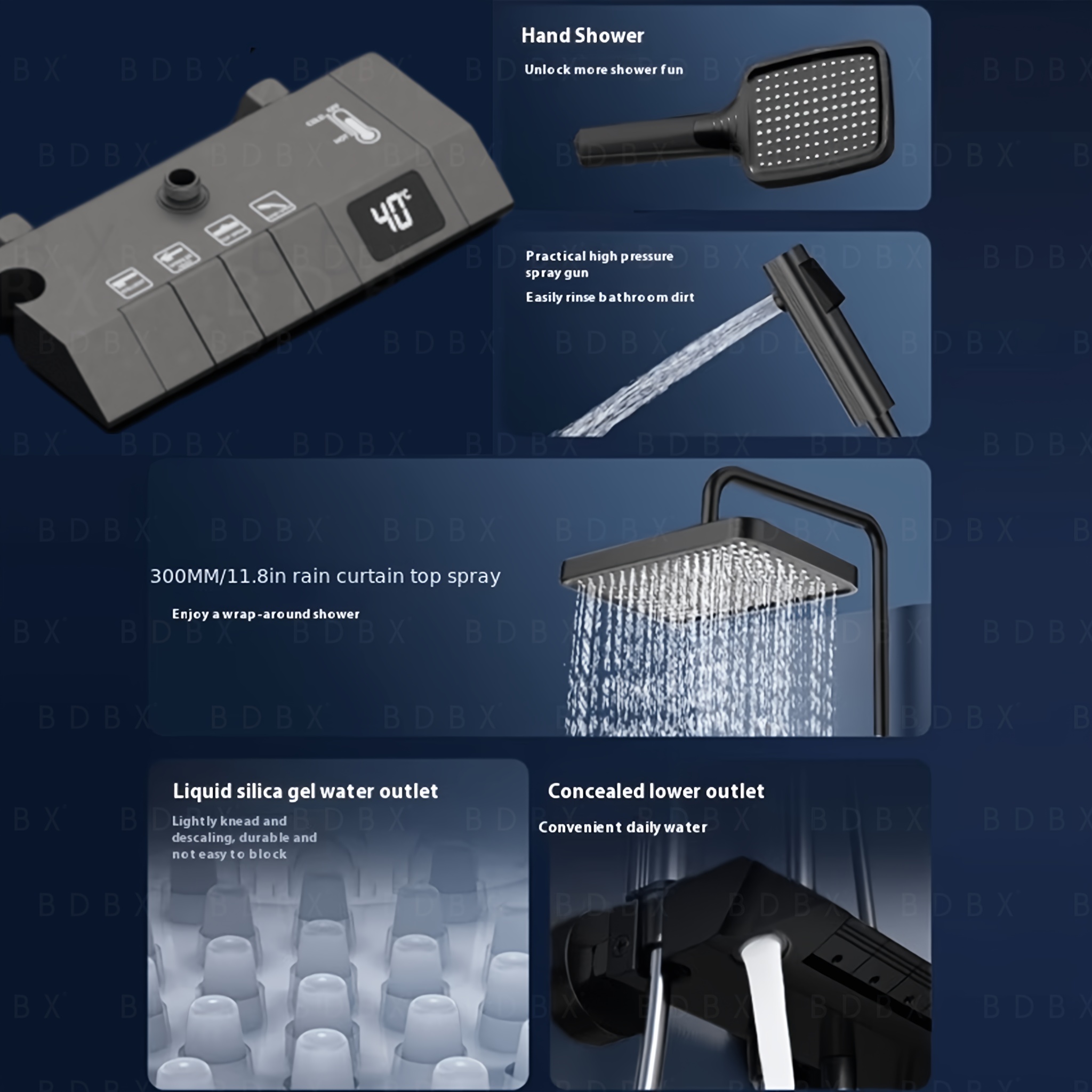 BDBX Modern Black Shower Set with Temperature Display