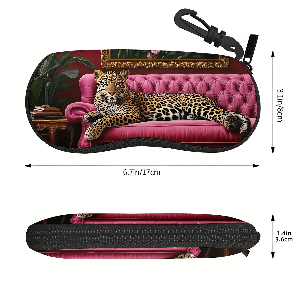 TEMU 1pc, Art Deco Glam Leopard , Friendly Protective Eyewear Box With Clip, Convenient For Hanging On Bag Or Waist, Compact And Easy To Carry For