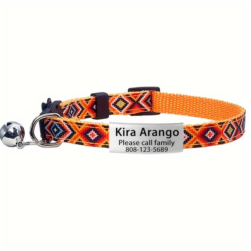 Image of Customizable Soft Polyester Cat Collars With Bohemian Floral & Geometric Patterns - Personalized Id Tags Included, Colorful Ethnic Style Pet Accessories For Kittens & Cats, Ideal Gift, Kitten Collar