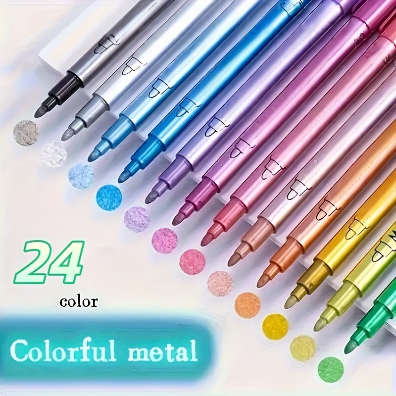 24/12 Metallic Glitter Pens, Colors, Perfect For Making Photo Albums, Decorating Black Cards, Making Collages And Crafts On Ceramics, Stones And Glass. Perfect For Birthday Gifts, Christmas