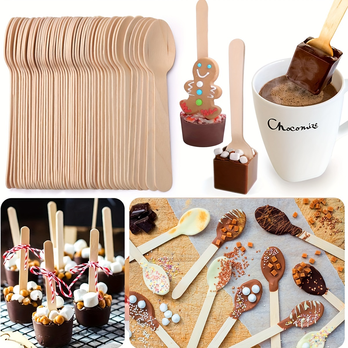 

High-quality Bamboo Mini Spoons For Hot Chocolate - Parties & Events, 50/100pcs