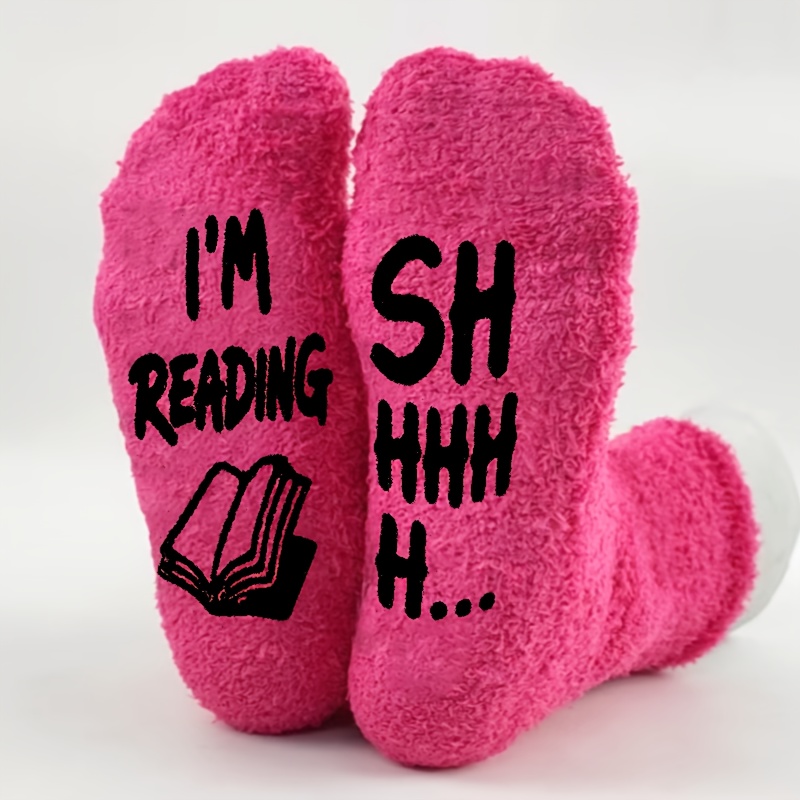 TEMU 1 Paire de Chaussettes Thermiques d'Hiver pour Femmes avec Impression "JE LISE, ..." sur la Semelle - Chaussettes Épaisses -Peluche Adaptées à
