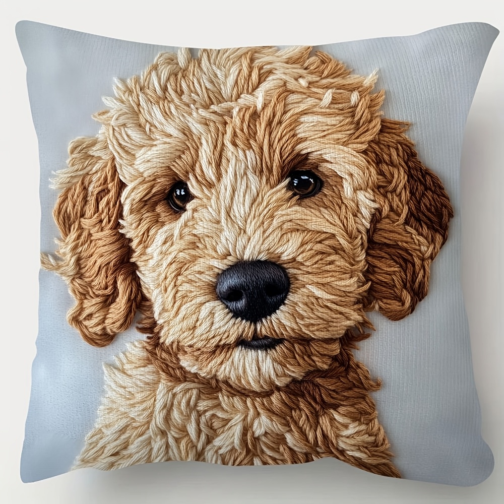 

1pc, Doodle Dog - Goldendoodle It Has Of Embroidery Short Plush Pillow, Christmas Day Double-sided Printed Pillow Cover, 18x18 Inches (no Pillow Included)(without Embroidery)