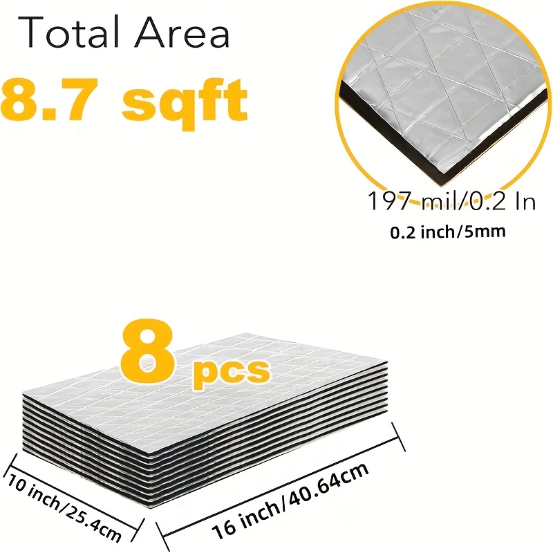 TEMU 8pcs Car Audio Soundproofing Materials Pads - 197 Mil 8.7 Sq Ft Car Sound Insulation Pads, Car Audio Sound Absorbing Foam, Soundproof Foam Pads,