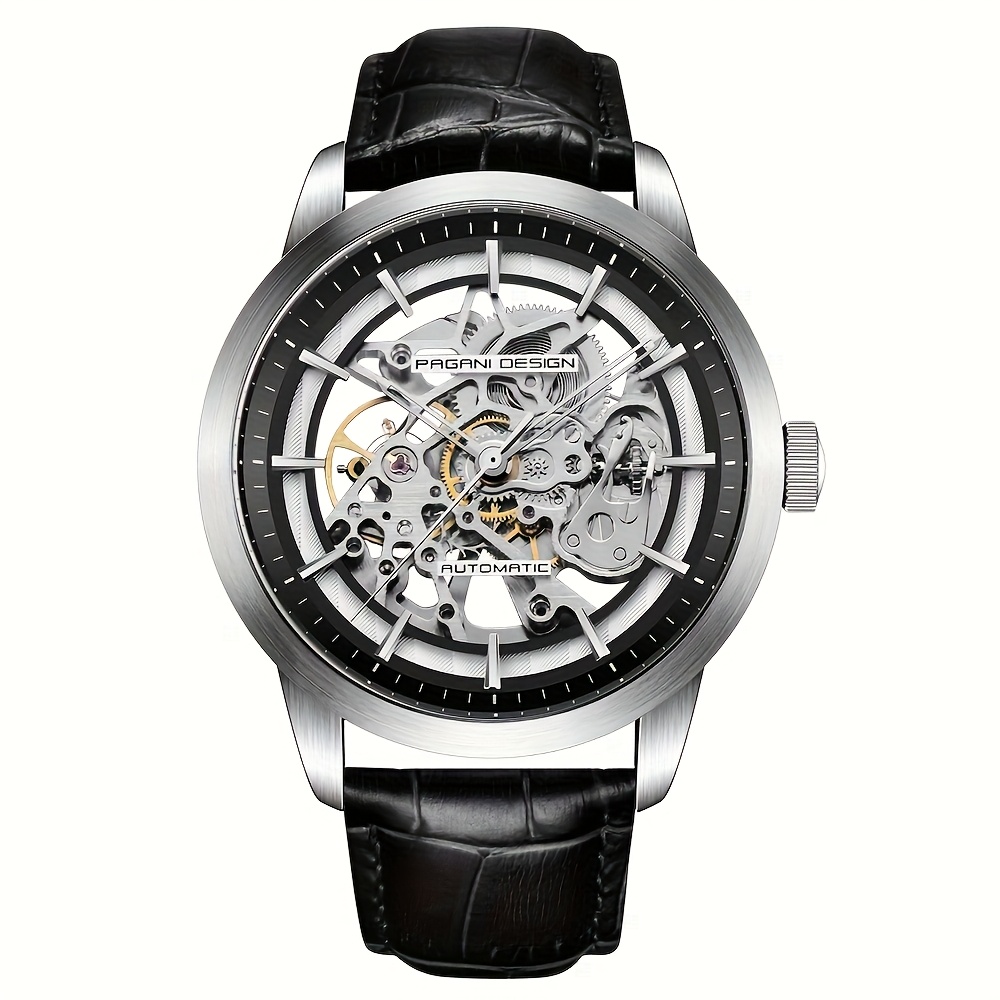 TEMU Design Men's Watch Automatic Mechanical Watch Steel Fashion Wristwatch Skeleton Watch Gift Idea