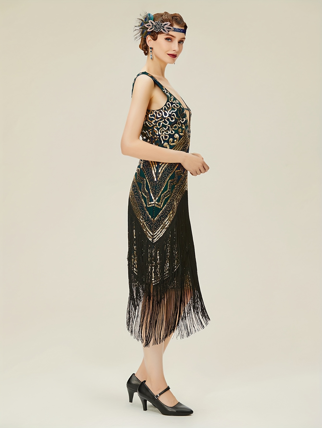 1920s flapper dress v neck sequin beaded dress roaring 20s - Temu