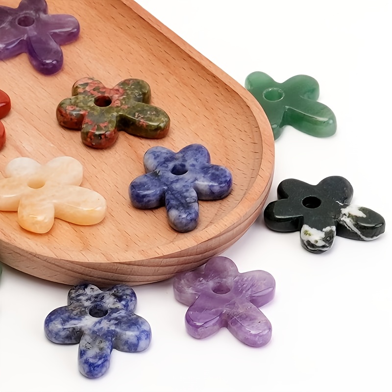 4pcs Natural Stone Hand-Carved Flower Pendants for Jewellery Making