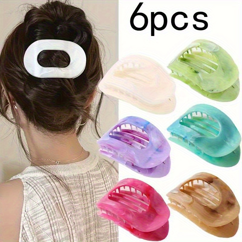 6pcs New Marble Gradient Hair Clips, Non-Irritating Flat Oval Claw Clips, High-End Shark Clips