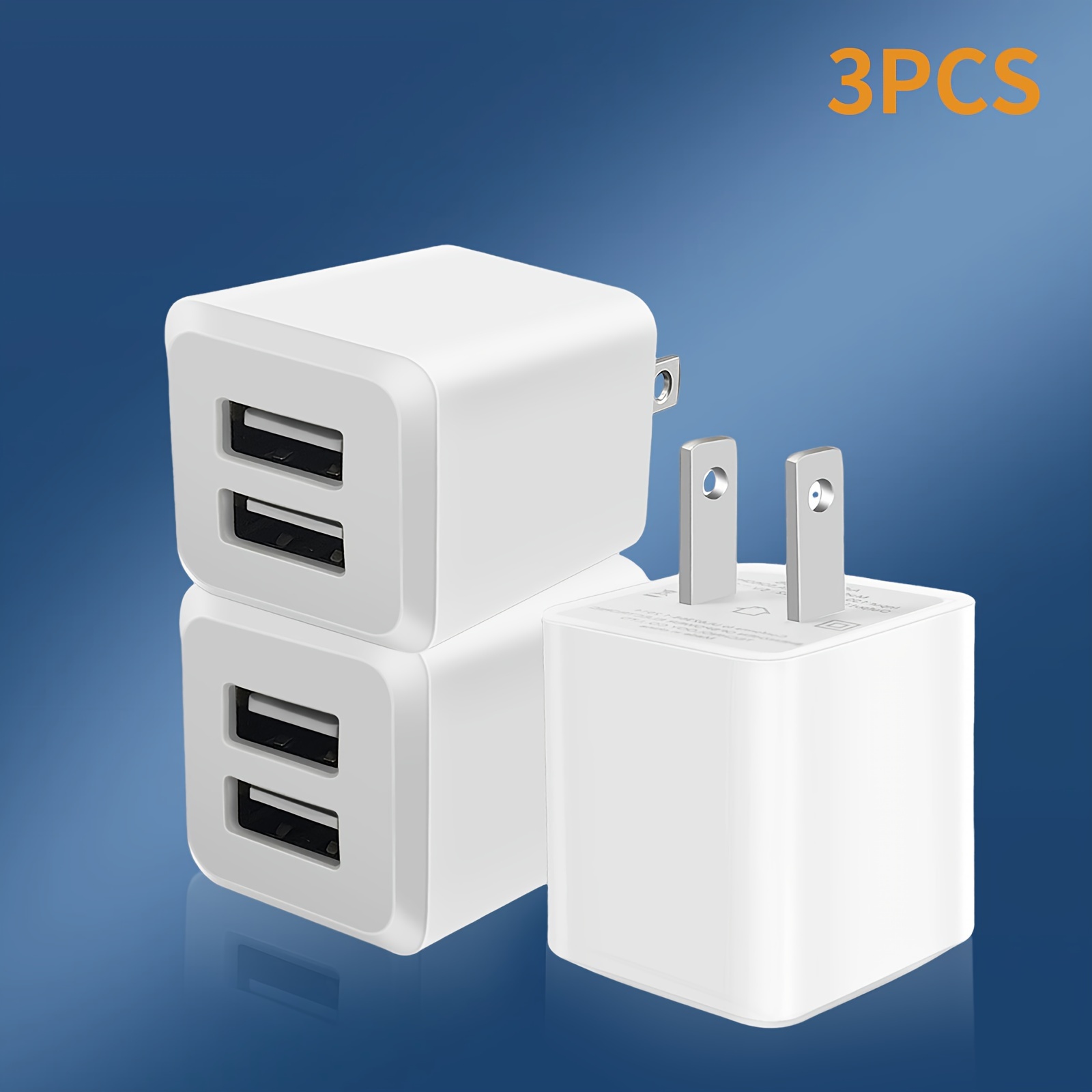 

Usb Wall Charger, Charger Adapter, Dual Port Quick Charger Plug Cube For Iphone 14 11 Pro Se X Xs 8 Plus S22 S21 S20 Fast Charging Box Brick 3-pcs