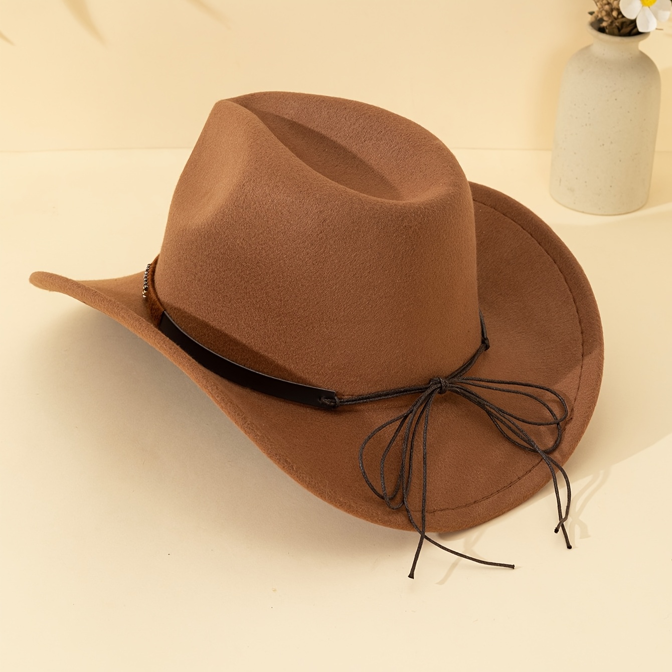 Wide Brim Suede Cowboy Hat with Detachable Band - Adjustable display picture 2