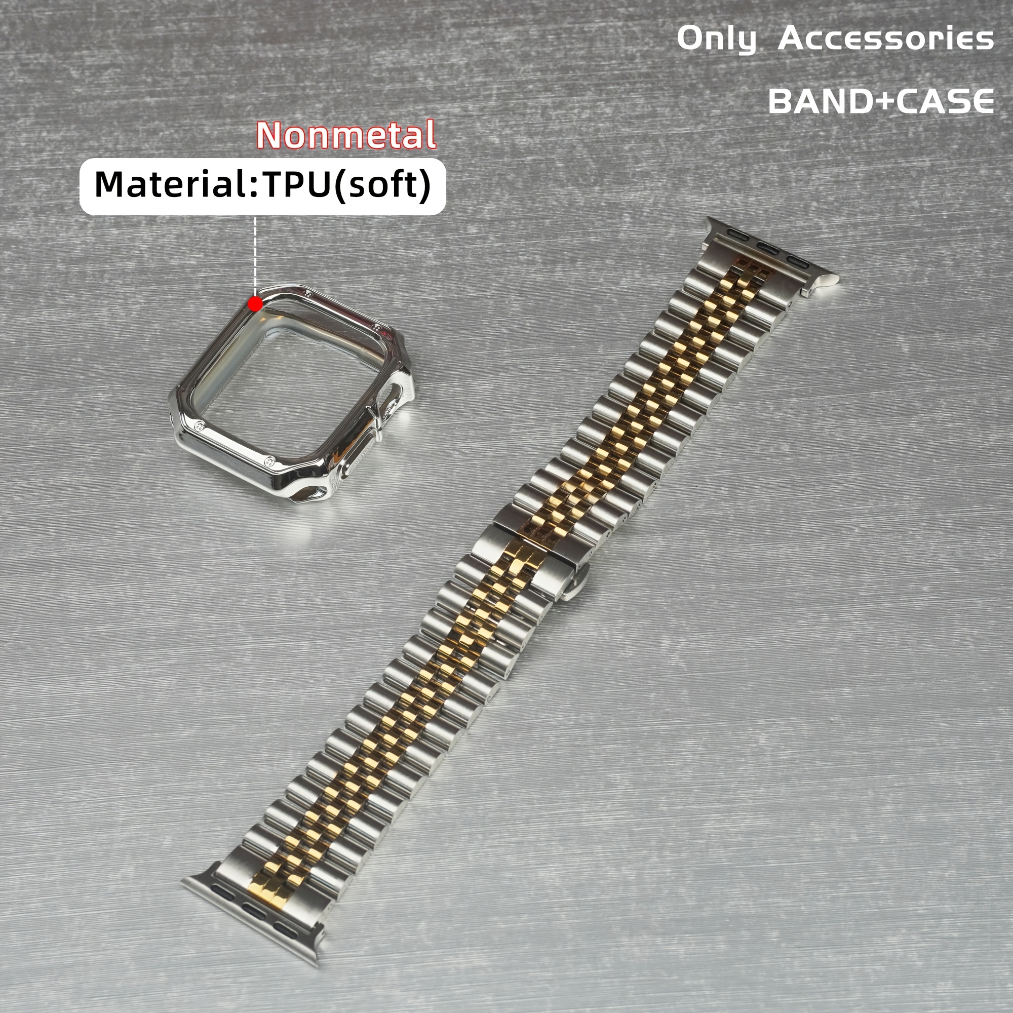 Image of Compatible For Watch Band 46mm 49mm 45mm 44mm 42mm 41mm 40mm 38mm For Men Women, Stainless Steel Replacement Bands With Tpu For Iwatch Strap Series10 9/8/7/se2/se/6/5/4/3/2/1 Ultra