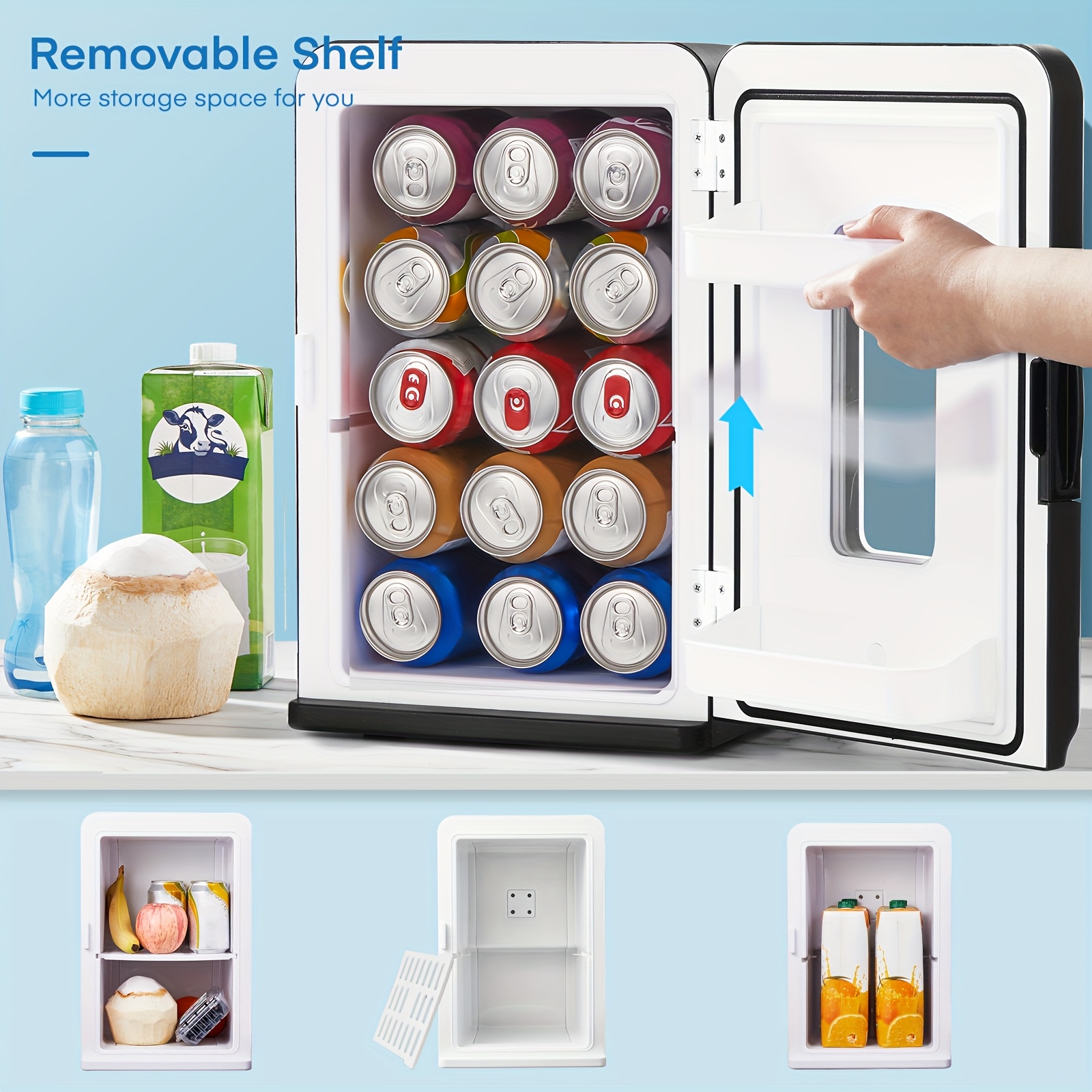 3.96gal Compact Mini Refrigerator - 110V/12V Portable Cooler & Warmer, Outdoor/Indoor Use, Clear Glass Doors, Black, Ideal for Beverages, Skincare, Camping & Kitchen Storage, Mini Refrigerador, Sleek Design, Durable Plastic