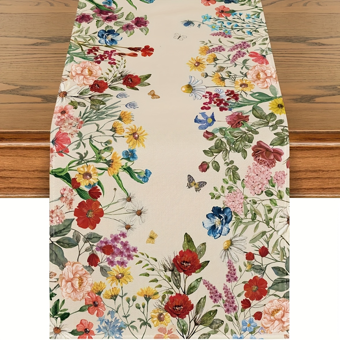 

1pc, Linen Floral Table Runner, 100% Linen Woven Rectangular Decor For Anniversary, Wedding, Home Party - In Sizes 13x36, 13x48, 13x72, 13x108 Inches