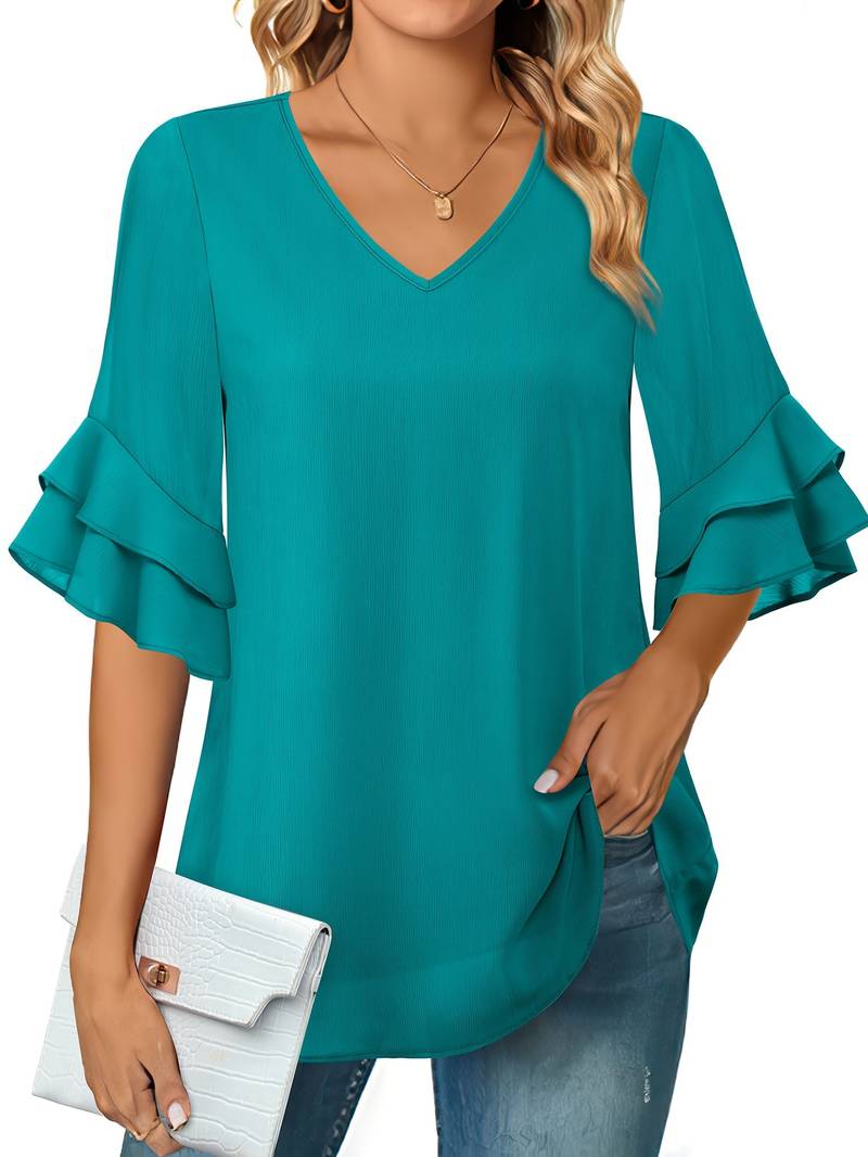 A.Jesdani Women's Ruffle Blouse - 3/4 Sleeve V Neck Chiffon Business Shirt H 327538