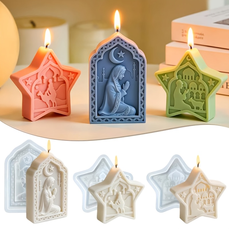 TEMU 3pack Candle Mold, Ramadan Silicone Molds For Candles Soap Resin Gypsum Cement Craft, Diy Eid Decor & Spiritual Craft