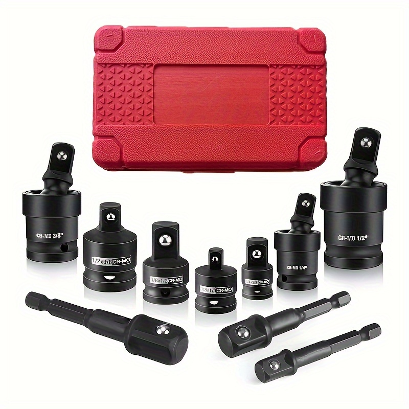 

Steel Swivel Socket Adapter Kit - 1/4", 3/8", & 1/2" Drive With Extension Bars, No Battery Needed