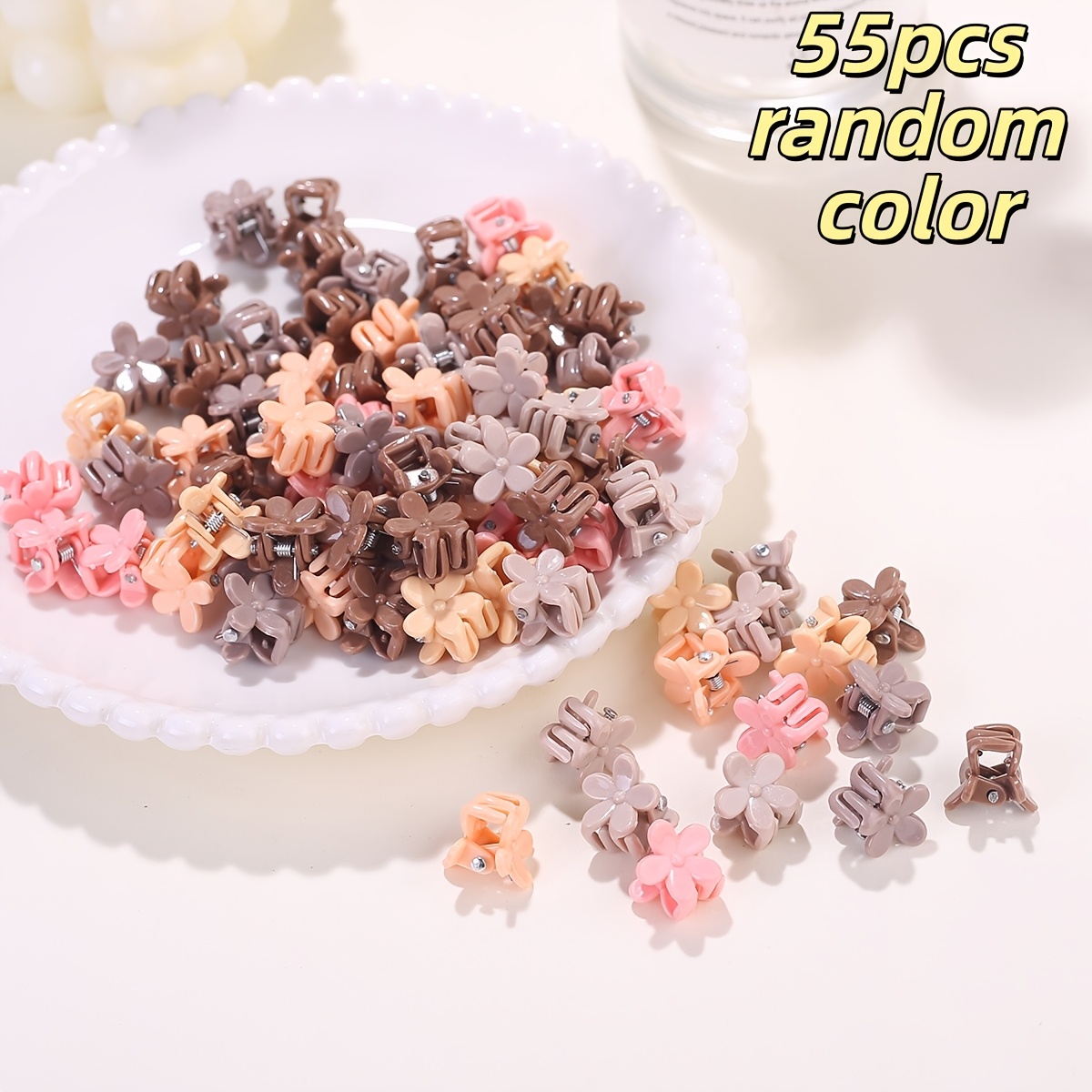 TEMU Random 55pcs Morandi Color Cute Mini Small Flowers, Women's Small Hair Clips Suitable For Bangs And Braids, Daily Matching And Parties