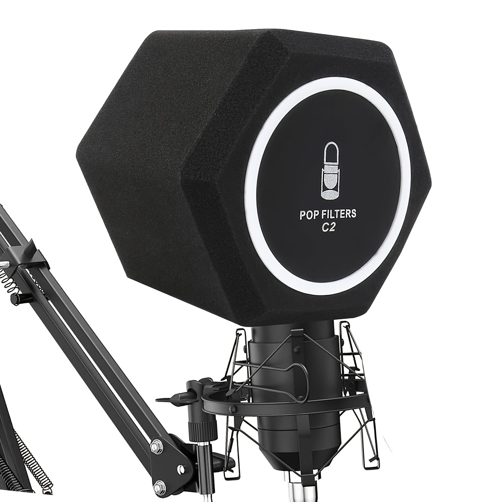 Image of G-mark Microphone Wind Shield Pop Filter Isolation Ball, Acoustic For Record Mic, Sound-absorbing Foam Five-sided Seal Design To Reduce Noise And , Black