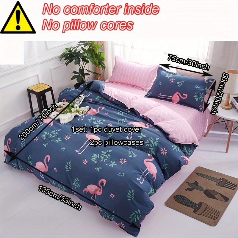 3pcs/set Blue And Pink Printed Microfiber Single, Double, And King Size Duvet -piece Set (excluding Duvet Insert And Pillowcases)