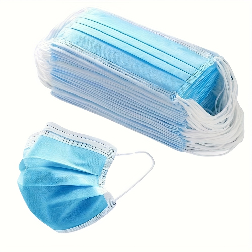 50pcs adult disposable face masks hypoallergenic breathable material adjustable ear loops   nose pads for home office outdoor use   essentials secure elastic mask white blue