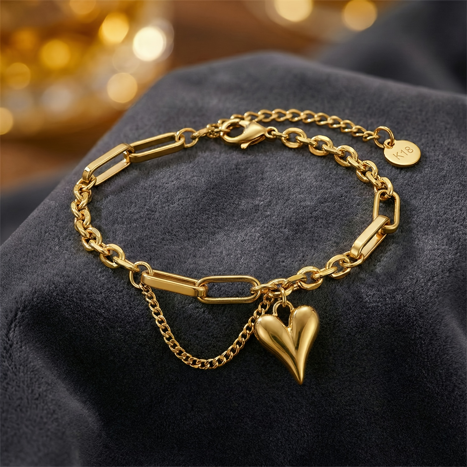 TEMU Premium 316l Stainless Charm Bracelet, 18k Golden Plated Plated Minimalist Interlocking Chain, Non-oxidizing & Hypoallergenic, Chic Jewelry,