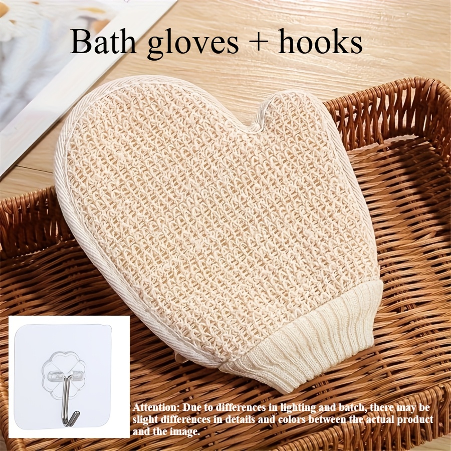 TEMU 2pcs Set (1pc Bath Glove And 1pc Hook) Exfoliating Shower Gloves, Threaded Closure Non-slip Mesh Scrubber Set, Gentle Scrubbing Without Injury,
