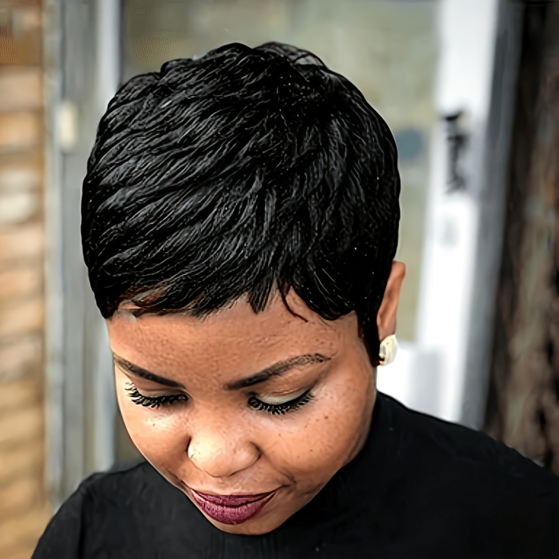 Cut Straight Wig For Women, Brazilian Human Hair, 4inch-180%density, Glueless And Breathable, Machine-made, , Layered Black , Hair Soft Texture, Easy To Manage, For Daily, Cosplay