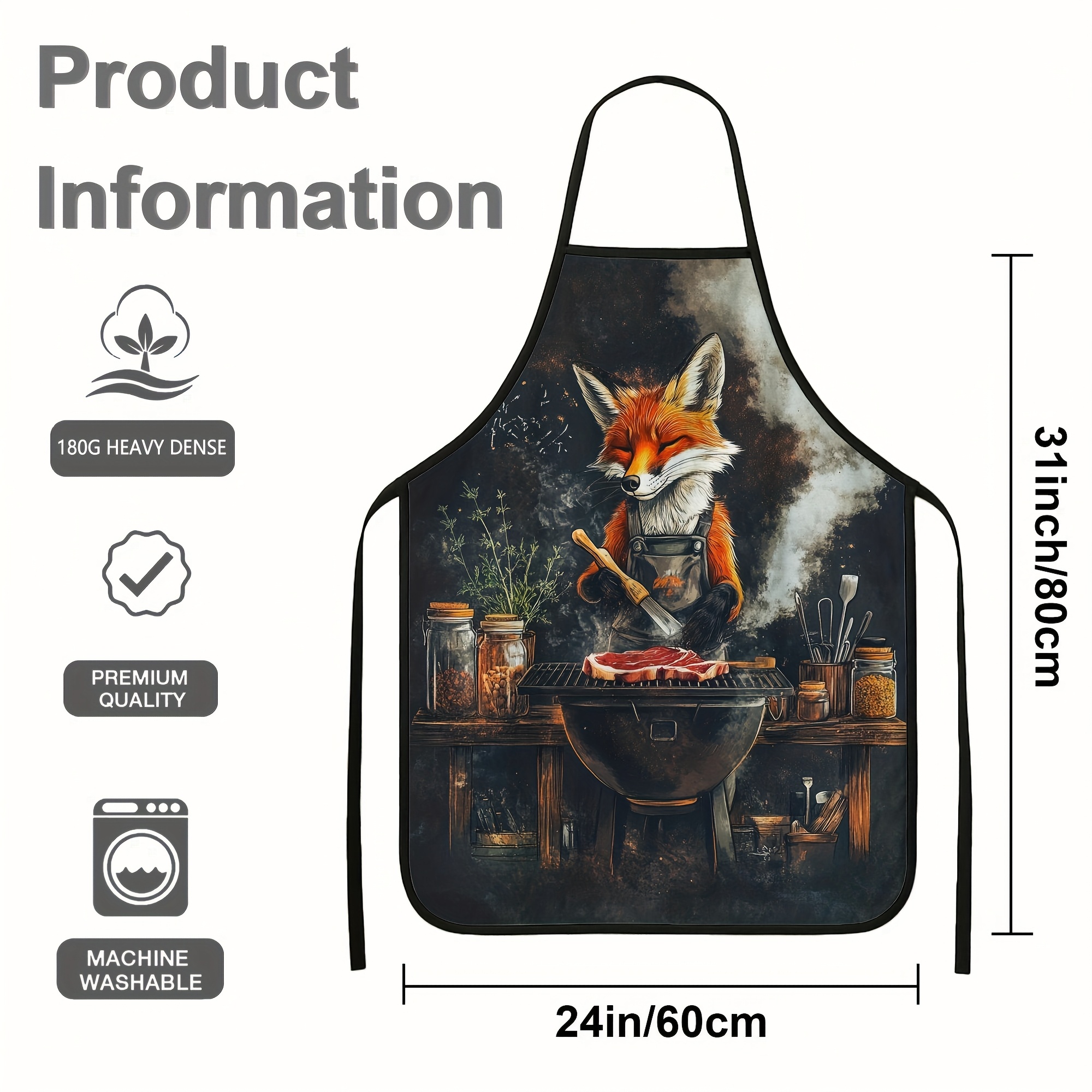 TEMU 1pc Of Chef Apron Featuring An Adorable Fox Design, Ideal For Women During Cooking, Grilling, Gardening, Or At A Hair Salon - A Wonderful Gift