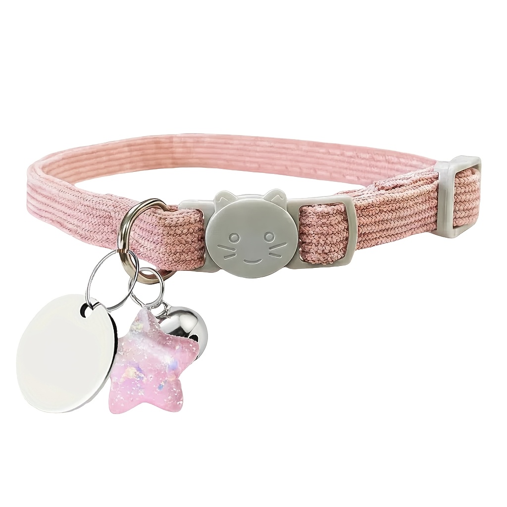 Personalized Round Tag Cat Collar with Bell and Flower Star Pendant