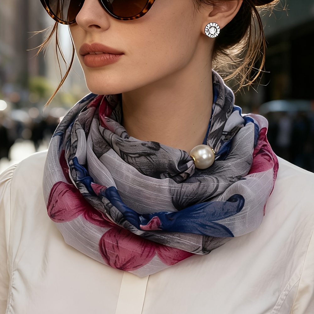 TEMU Bufanda de Joyería Slub para Mujer, Bufandas Artísticas Florales, Bufanda, Bandana, Foulard, Chal, Accesorio, Bufanda de Dama, Bufanda Vintage