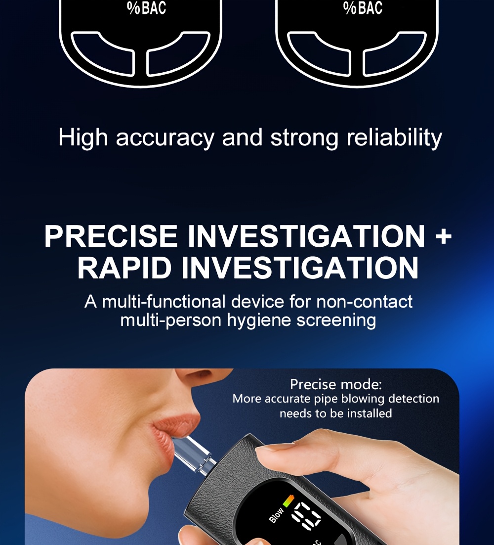 Digital Automatic Alcohol Tester, Professional Breath Alcohol Detector, Rechargeable Breath Alcohol Measuring Device, Alcohol Measurement Tool with LCD Display, Accurate And Sensitive, Continuous Monitoring