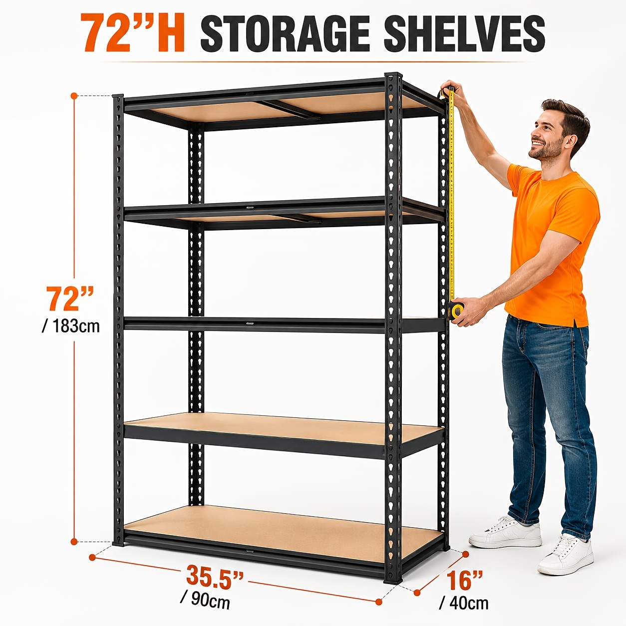 TEMU Étagère de rangement robuste à 5 niveaux de 72" H, rayonnage utilitaire métallique réglable avec étagères épaissies, organisateur de garage