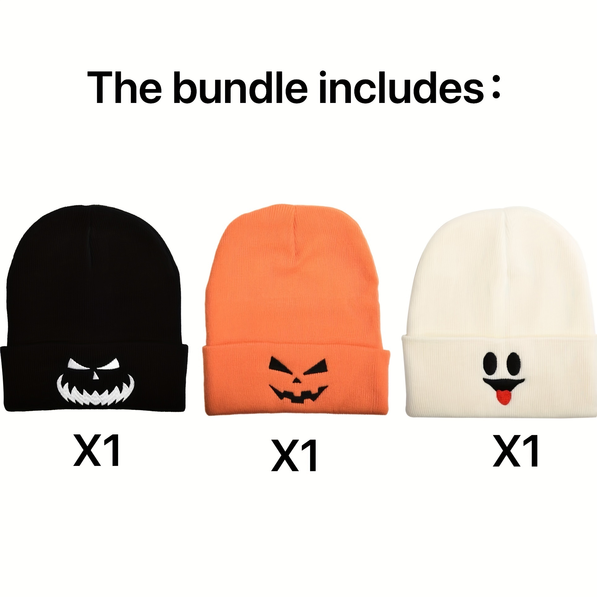 TEMU 3pcs Halloween Embroidered Hats, , Multi-pack Holiday Hats