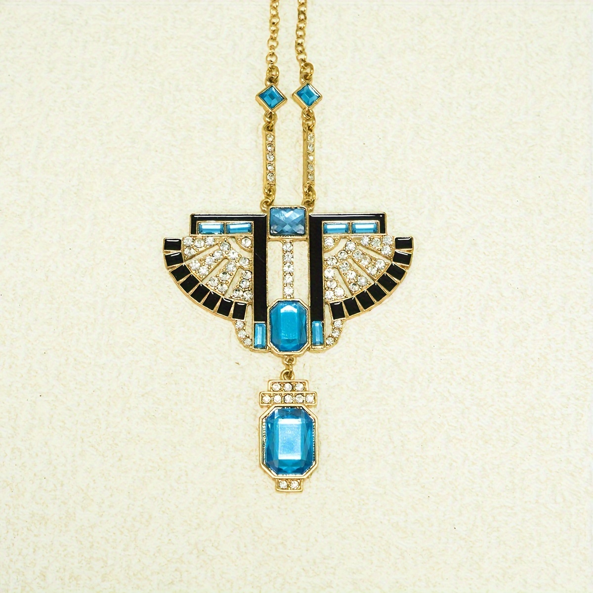 

Boho-chic Blue Acrylic Gemstone Pendant Necklace - Zinc Alloy With Rhinestone Accents, Casual Attire & Vacations