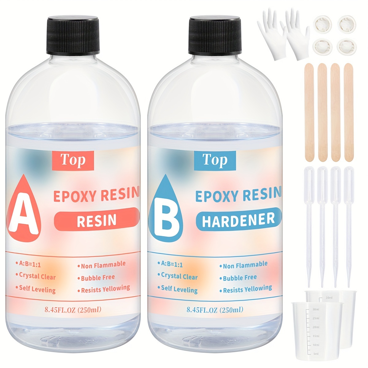 

New Epoxy Resin Kit: Clear, Fast-setting, Low-odor, Non-shrinking, Uv-resistant Ab Glue For Diy Crafts - Includes Box, Gloves, , Stir Sticks, Pigments - 5 Sizes (50ml/100ml/250ml) Set