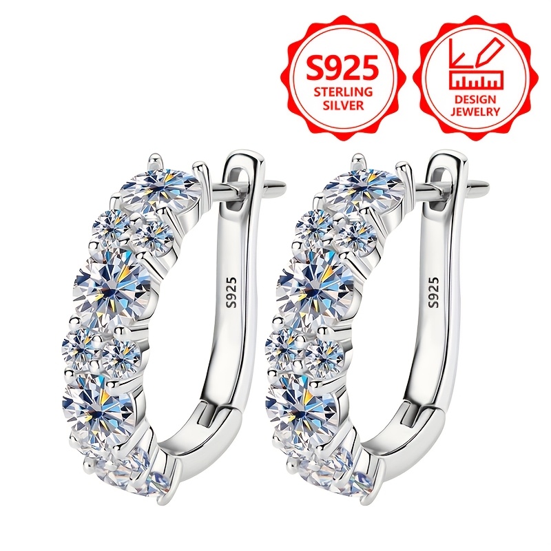 925 Sterling Classic Fashion Hoop Earrings, Simple, Elegant, Inlaid With Sparkling Synthetic Synthetic Zirconia, Exquisite Ladies Earrings, Perfect For , A Souvenir Gift For Yourself