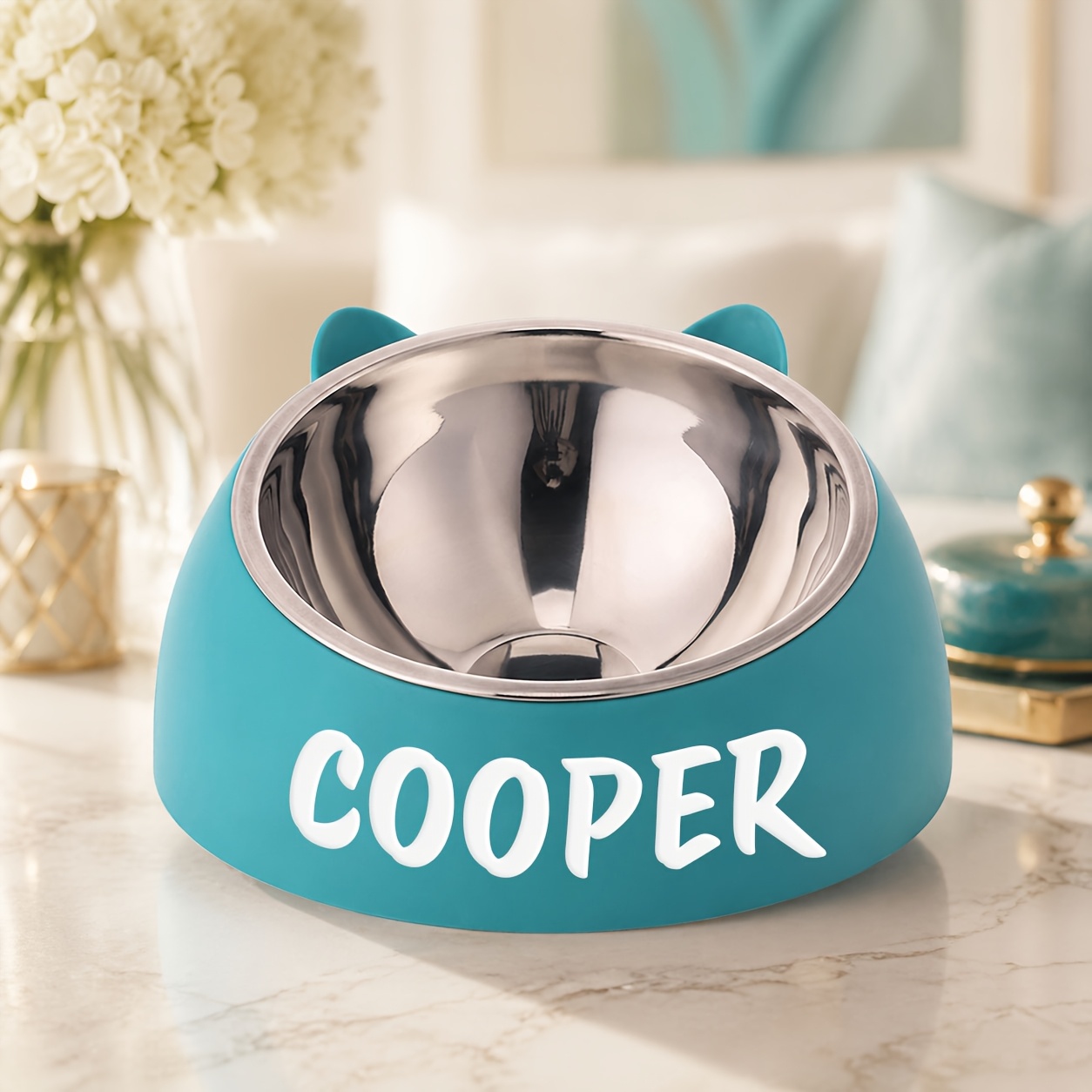 Personalized Cute Cat And Dog Bowl, Custom High Quality Stainless Steel Pet Bowl, Tilt Pet Bowl For Neck Protection, Nice Gift For Pets