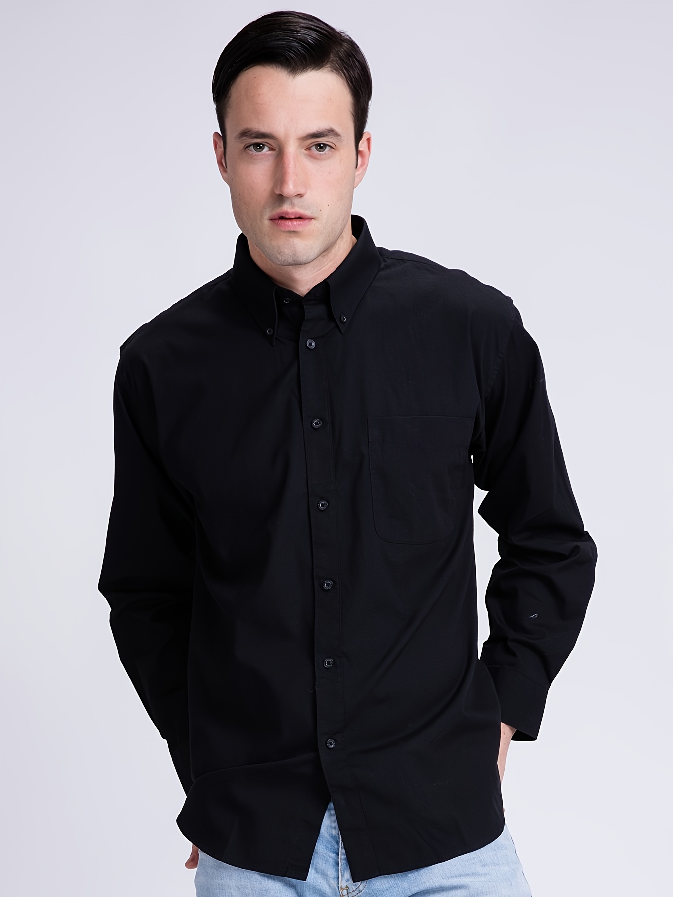  Men S Formal & Everyday Long Sleeve Shirt -   Button-  Casual Shirt with Pointed Collar, Non-Stretch Fabric for Office, Events, Casual Attire - Model BM048A6001, Event Attire,  , Smooth Texture