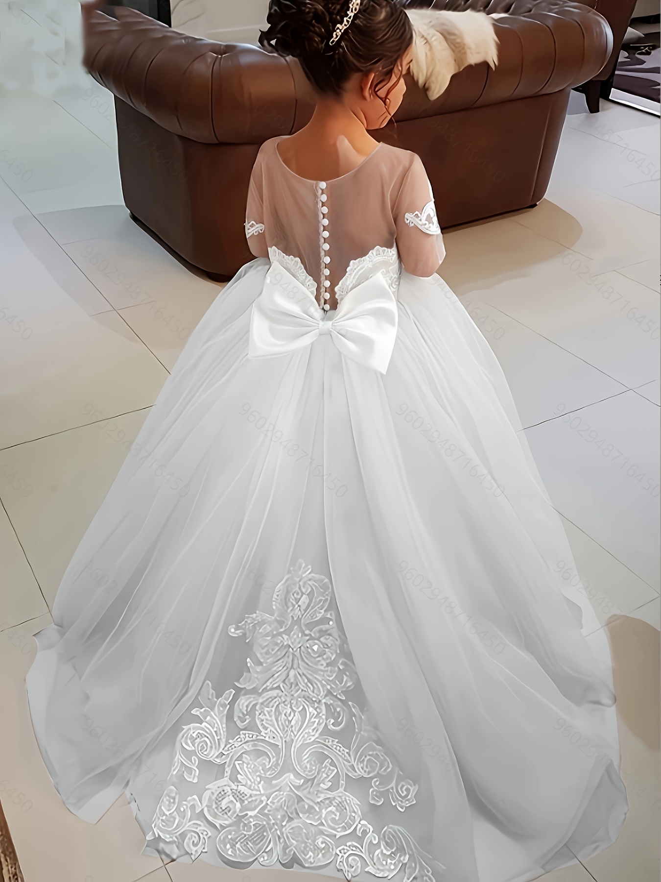 strapless open back dress Luxury Big Bow Princess Girl Dress For Birthday Party Prom J513 White-Pink / Child-12 main image 0
