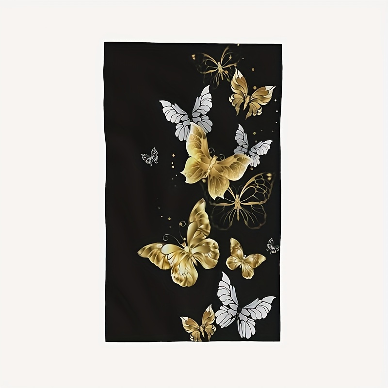 

2pcs Dishcloths, 18*26 Inch Hand Towels, Golden White Butterflies Black Bath Towels, Soft Absorbent Guest Face Towel, Kitchen Dish Towel, For Beach, Spa, Home Bathroom Decorations, Home Supplies