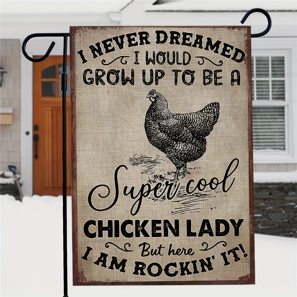 

1pc Chicken Flag - Linen Burlap, Multipurpose Outdoor Yard Decor, Double-sided 12x18 Inch, Humorous Farmhouse Style Flag For Home Lawn, No Electricity Needed (flag Only)