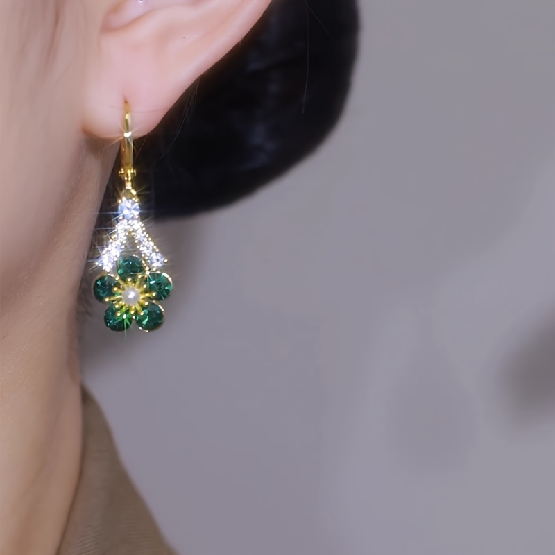 elegant green cubic synthetic synthetic zircon flower earrings luxurious alloy dangle jewelry for   for parties gifts Product details 5