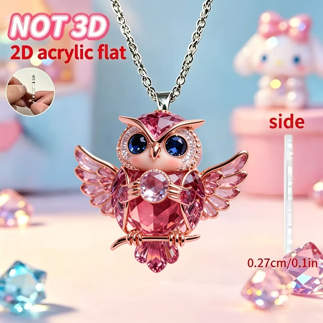 TEMU 2d Flat, [2d Flat] 1pc Cute Owl Pendant, Suitable For Women, New Diy Acrylic Necklace, Fashionable Sweater Chain, Suitable As A Small Gift For