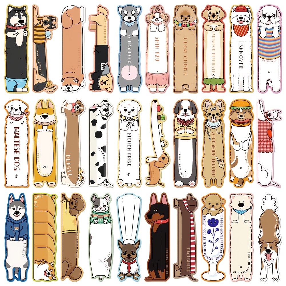 TEMU 30 Stück Niedliche Cartoon-Hund-Themen-Lesezeichen, Kreative Skurrile Tierdesigns, -Lesezeichen für Seitenmarkierung, Englische Sprache,