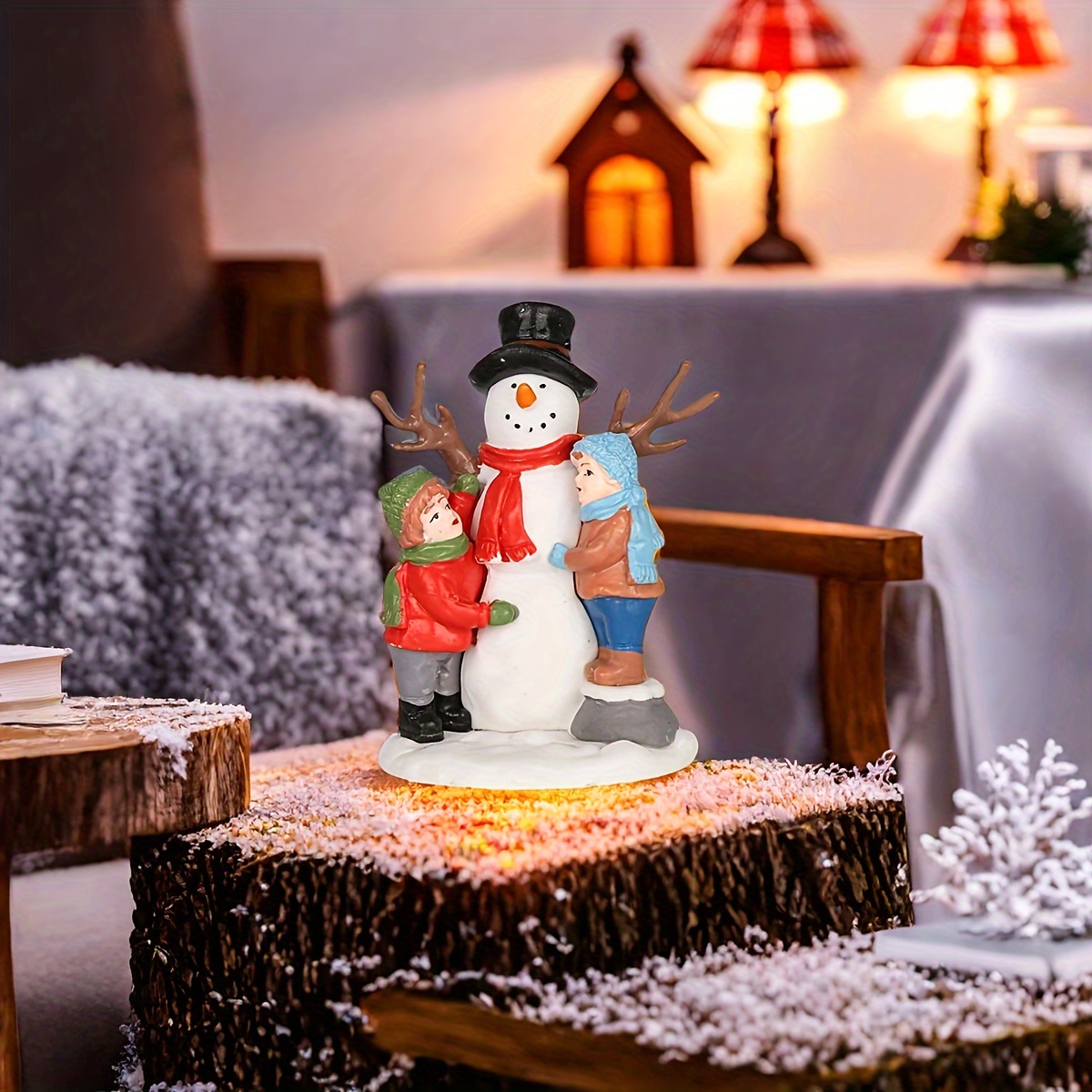 Image of Snowman Family Figurine With Crystal Ball - Hand-painted Resin Christmas Decor, Perfect For Holiday Tabletop Display & Home Accent