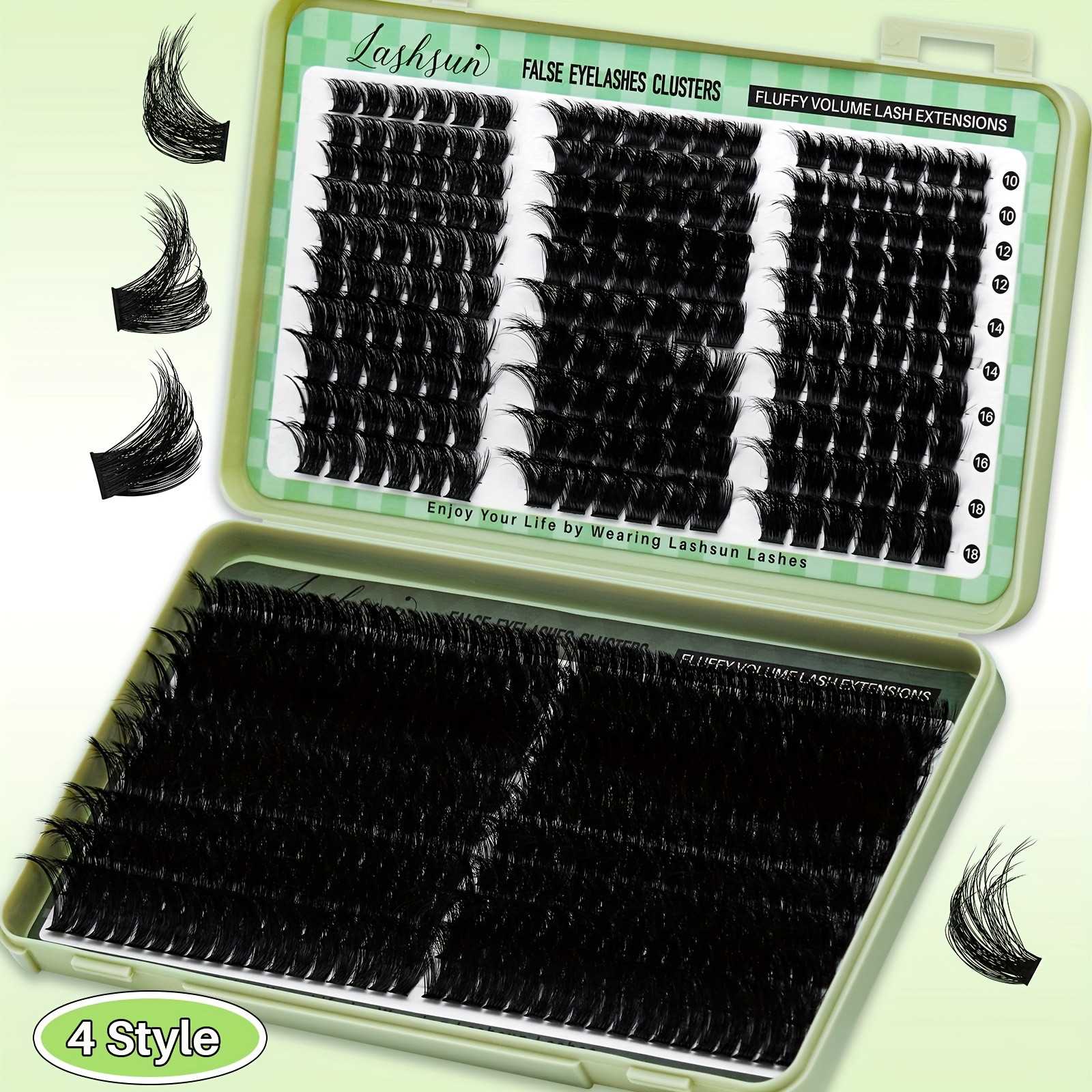 Image of Lashsun 540pcs D 4 Styles 10-18mm/14-22mm Mixed Length Fluffy Volume Cluster Lashes Soft And Comfortable False Eyelashes Long-lasting Lashes For Daily Life And Dates And Party