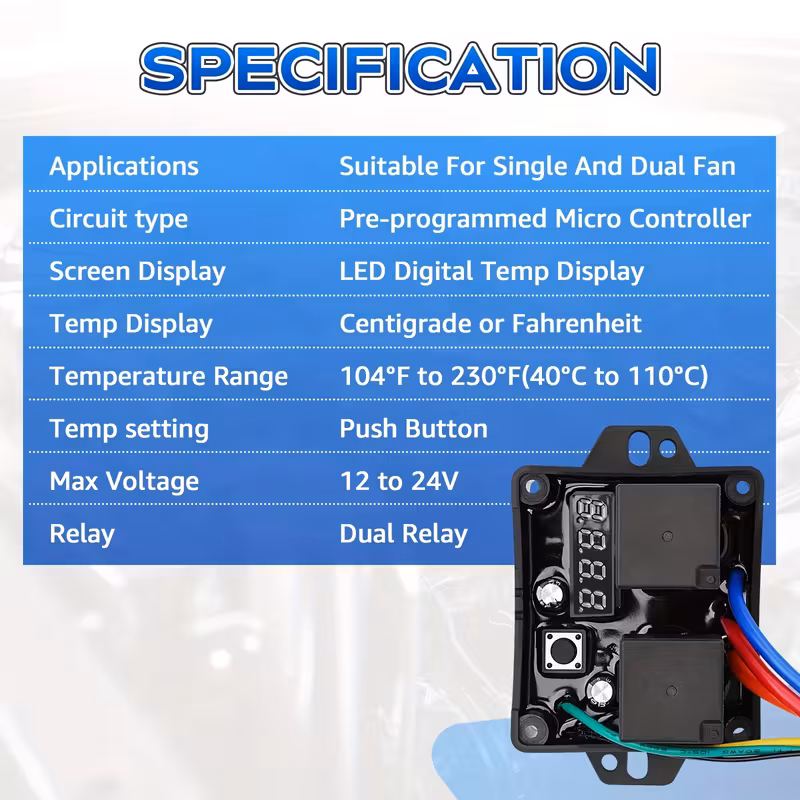 12v 24 radiator fan controller switch adjustable temperature range dual fan controller hot air fan switch kit replacement 0444 0444 without battery Product details 0