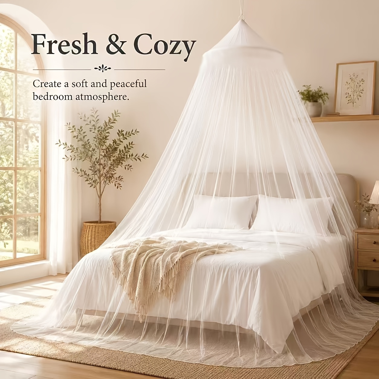 TEMU Luxury Canopy Bed Net, Elegant Dome Style Hanging Net, Lightweight Breathable Mesh Curtain, Romantic Bedroom Decoration, Comfortable Sleep