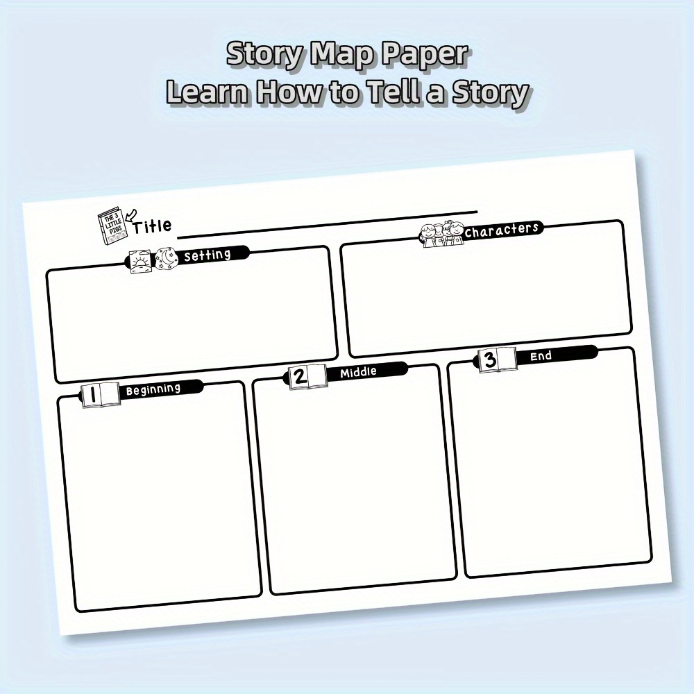 

Story Map Five-finger Guide - 50 Sheets, 8.2x11" White Paper, For Ages 14+ | Retell & Organize Your Story With Setting, Characters, Beginning, Middle, End