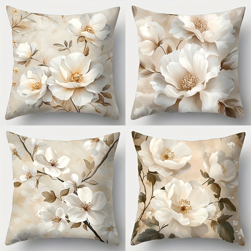 E-shop 4er-Set, Sofakissenbezug, Vintage-Blumen-Kissenbezug, 17,7 Zoll * 17,7 Zoll, einseitiger Druck, Heimdekoration, Lendenwirbelstützenbezug für